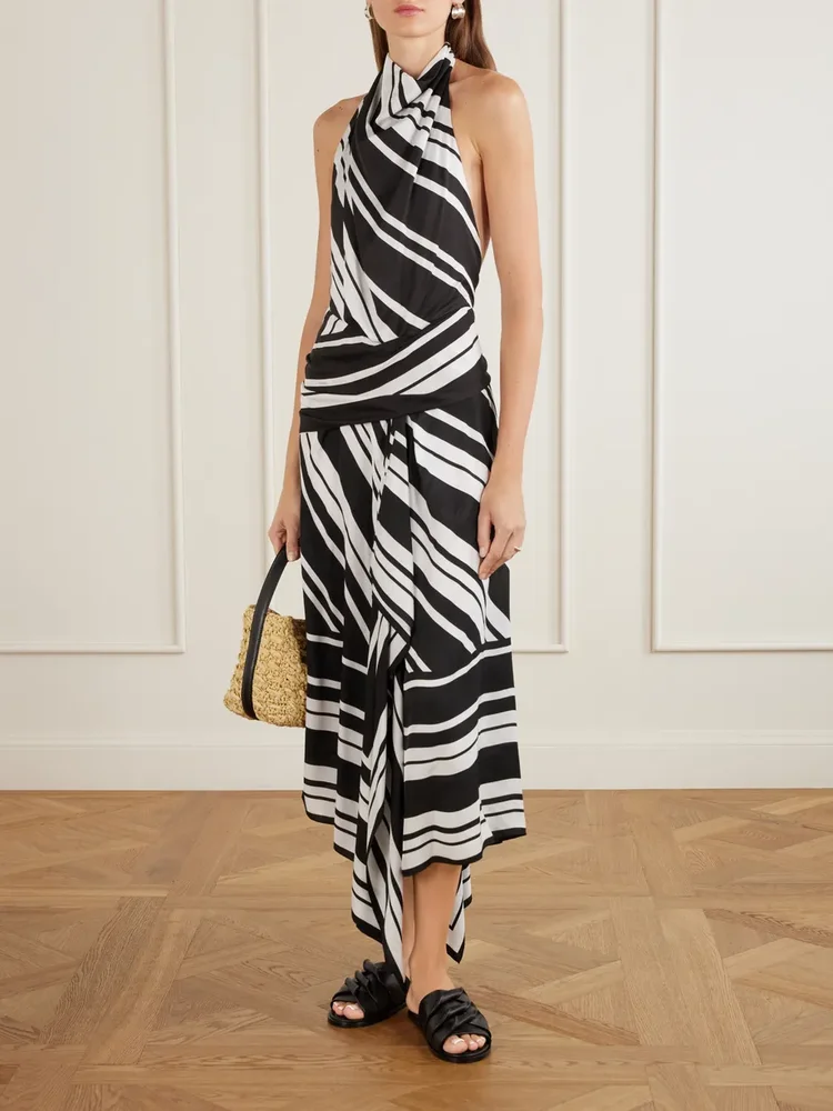 The Marin striped twill halterneck midi dress