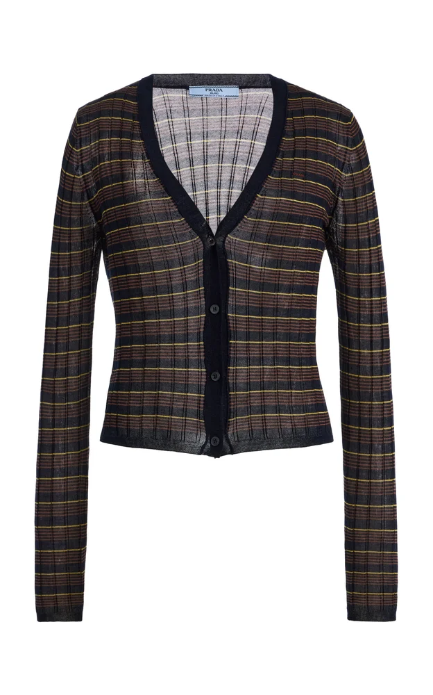 Striped Wool-Silk Cardigan