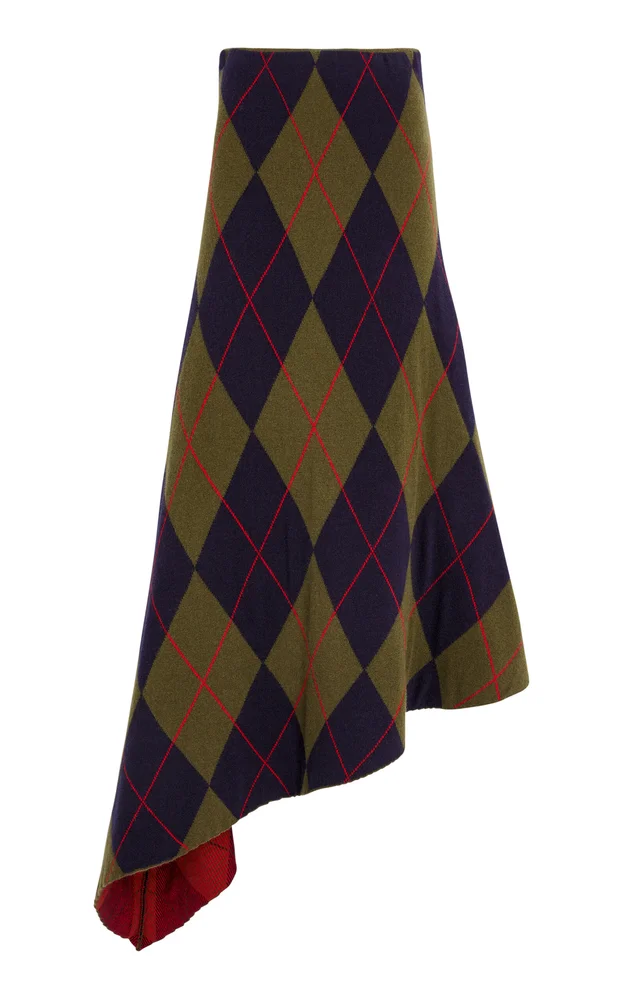 Asymmetric Argyle Wool-Cashmere Maxi Skirt