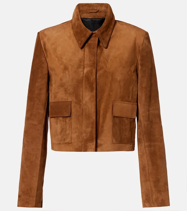 Bleeker cropped suede jacket in brown - Nour Hammour