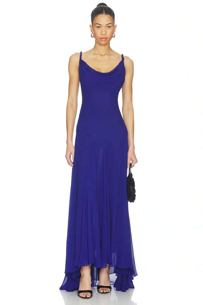 Sarika Twist Strap Hi Low Seamed Slip Dress