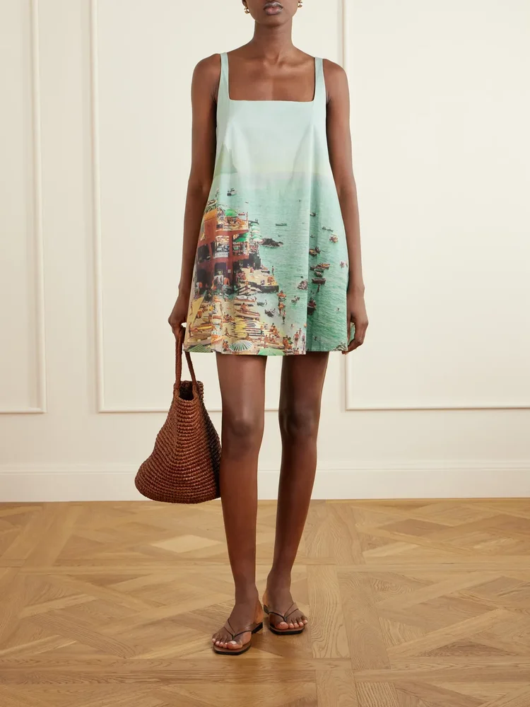 Brio printed cotton-blend poplin mini dress
