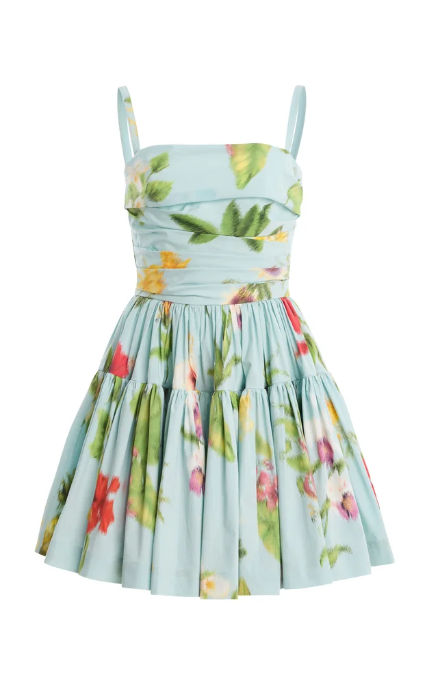 Floral Stretch Cotton-Poplin Mini Dress