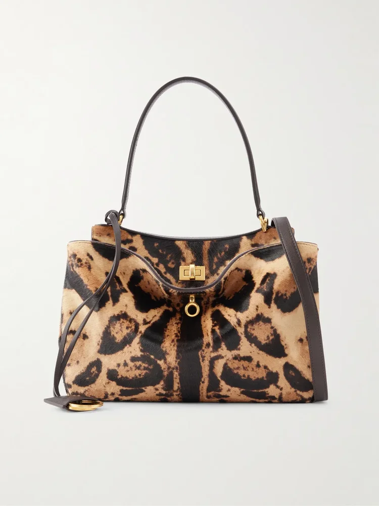 Balenciaga Rodeo leopard-print leather-trimmed pony hair shoulder bag
