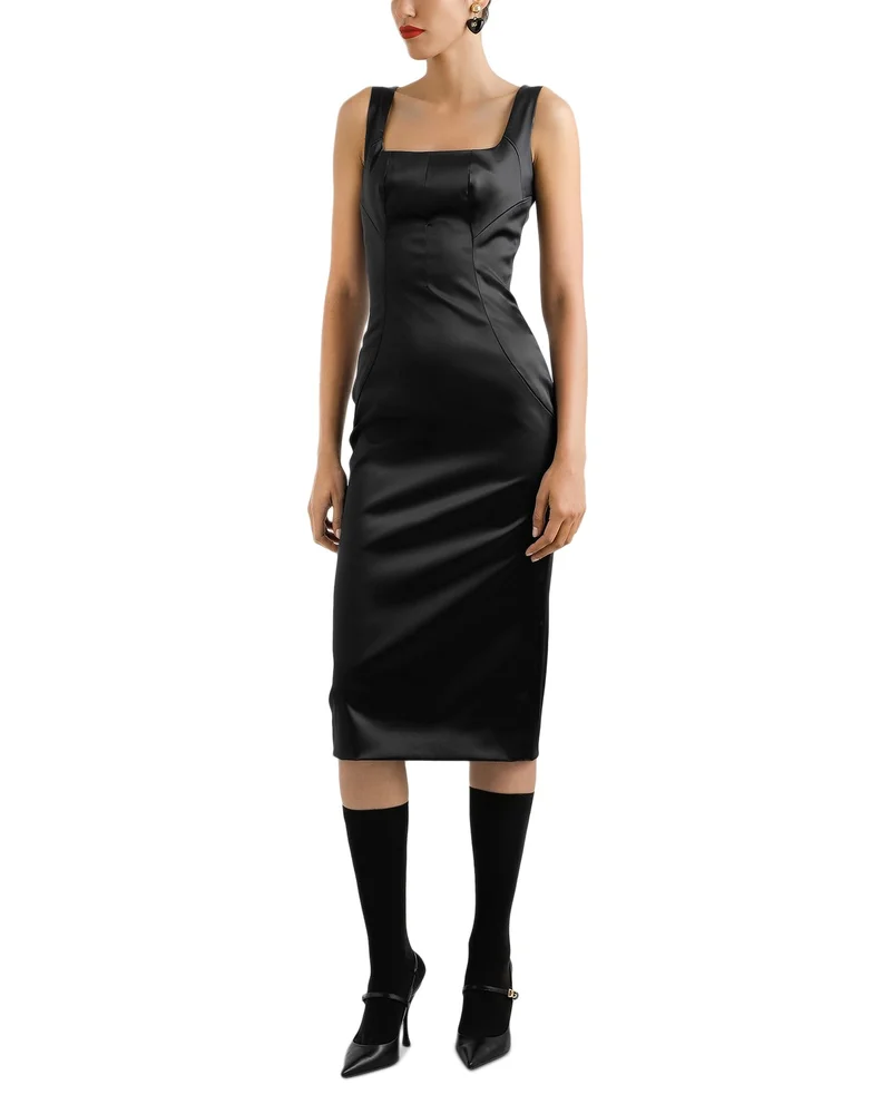 Stretch Satin Midi Dress