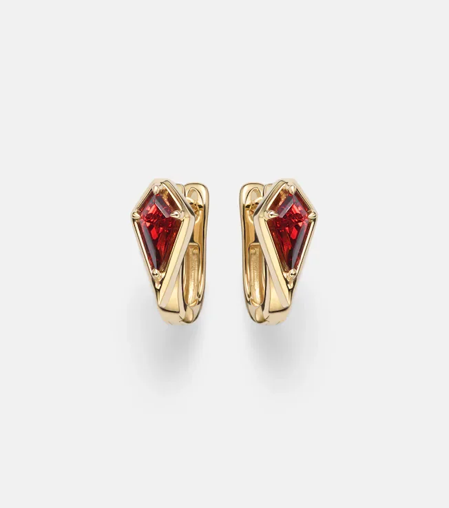 Kite 14kt gold huggie earrings with garnet
