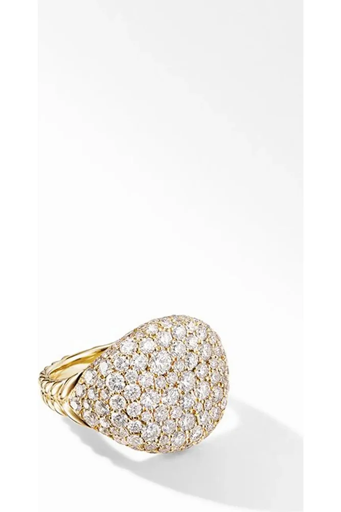 Chevron 18K Gold & Pavé Diamond Pinky Ring