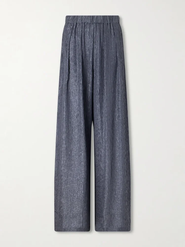 anhelo crinkled silk charmeuse wide leg pants