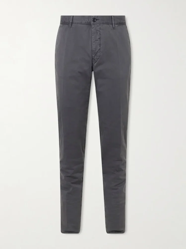Slim-Fit Tapered Stretch-Cotton Gabardine Trousers