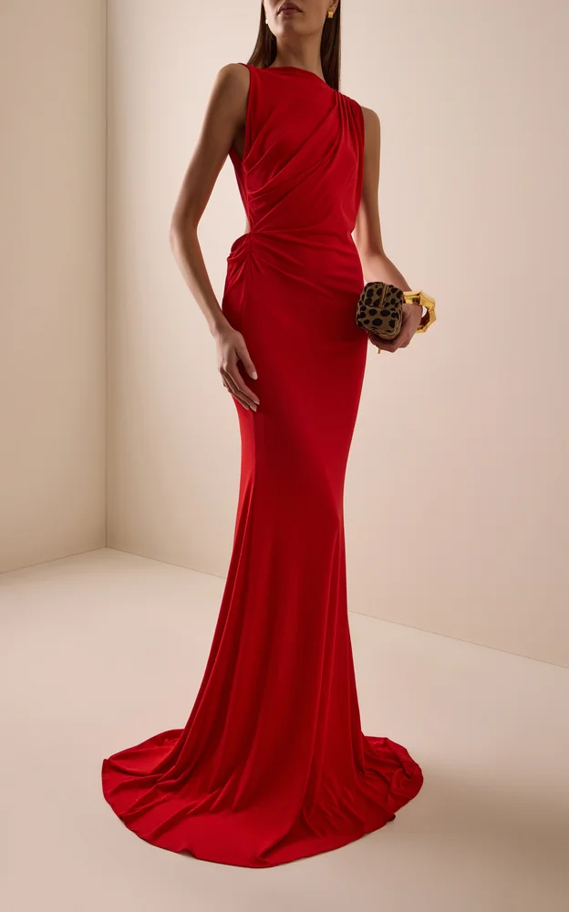 Sleeveless Open-Back Drape Gown