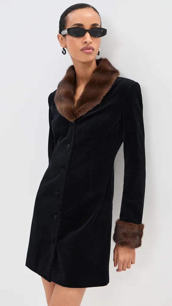 Antoinette Faux Fur Collar Mini Dress