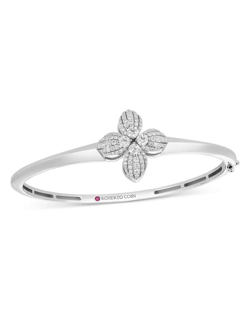 18K White Gold Love in Verona Diamond Flower Bangle Bracelet