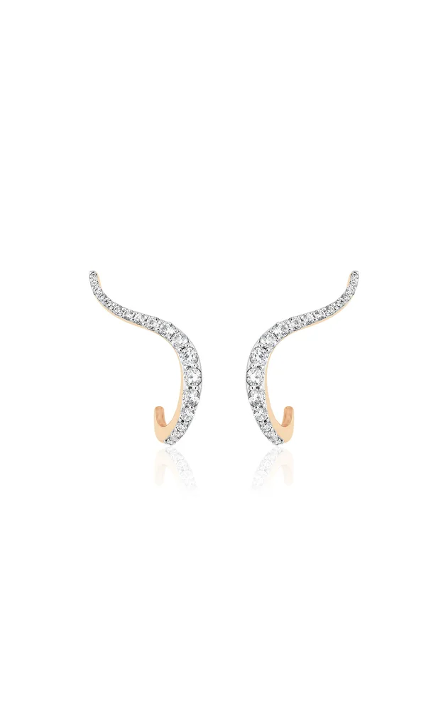 18K Rose Gold Halo Earrings Half Pavé