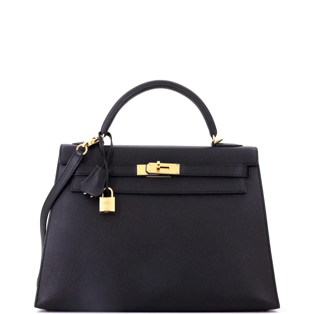 Pre-Owned Kelly Handbag Noir Epsom with Gold Hardware 32