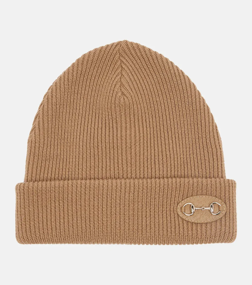 Horsebit ribbed-knit wool beanie