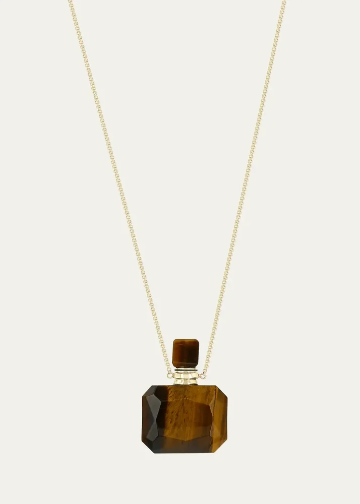 14K Tiger's Eye Square Perfume Bottle Extra-Small Box Chain Necklace