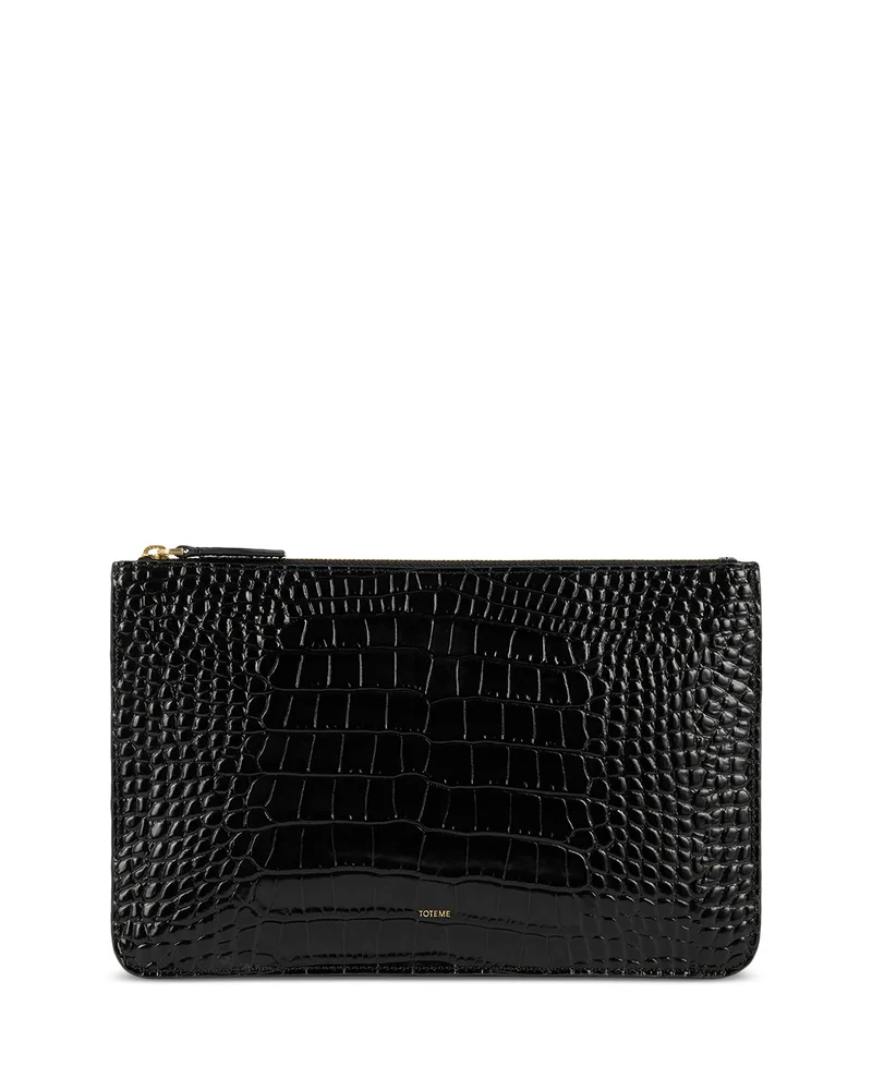 Croco Embossed Leather Clutch