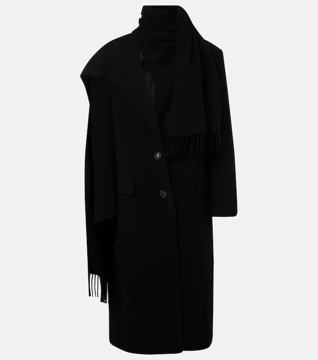 Scarf-detail wool and cashmere coat