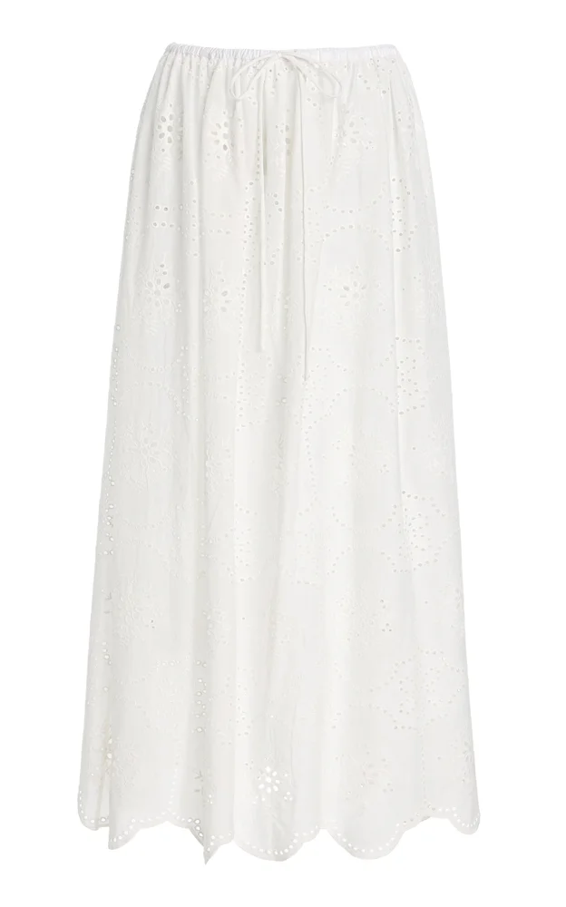 Cotton Broderie Anglaise Midi Drawstring Skirt