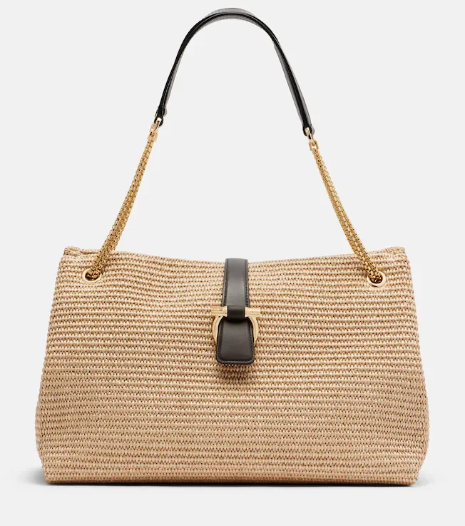 Medium raffia shoulder bag