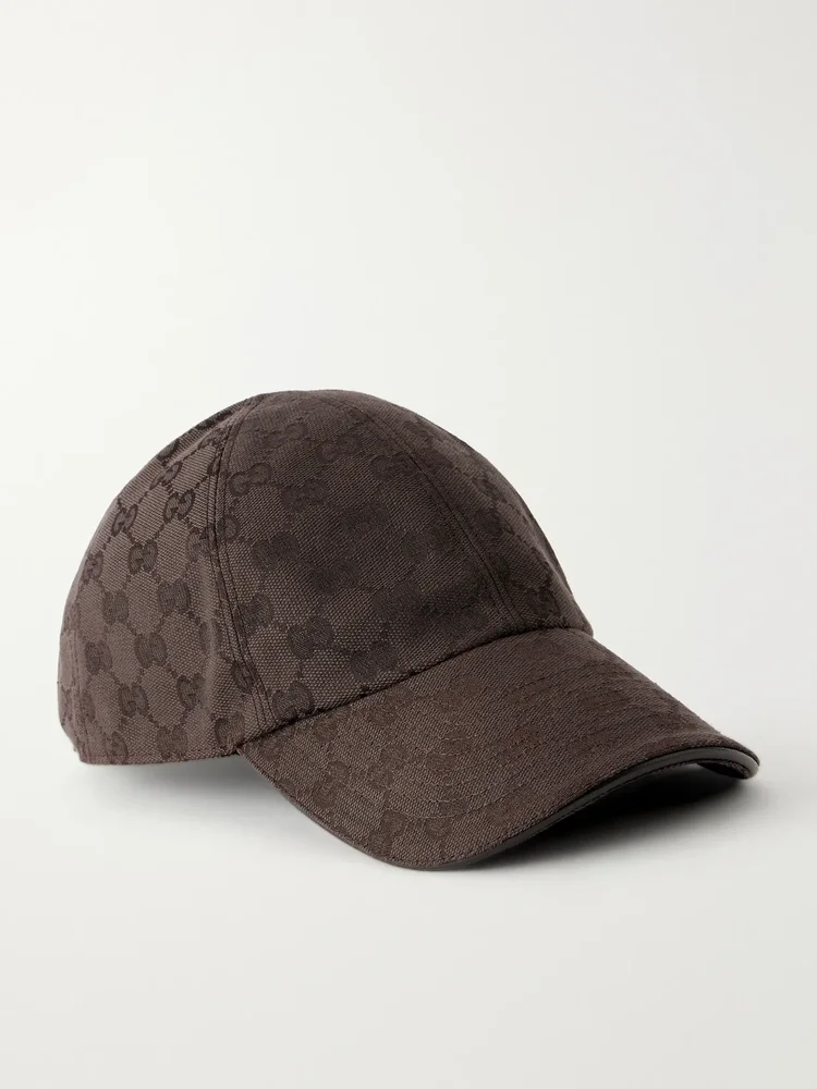 GG Supreme leather-trimmed canvas-jacquard baseball cap