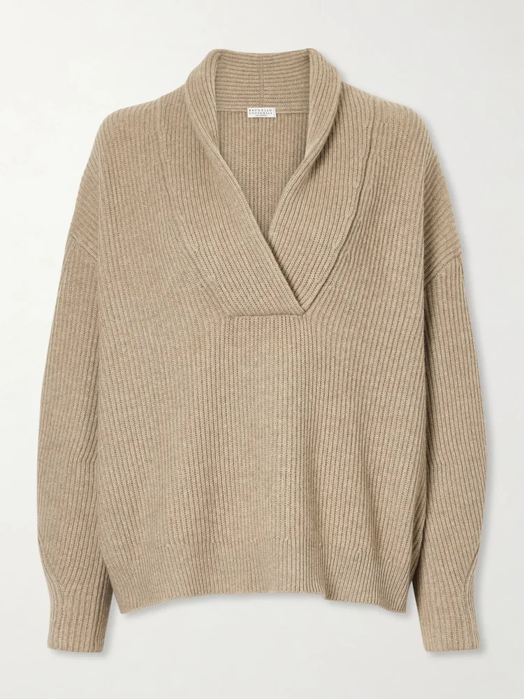 Ribbed-knit cashmere sweater