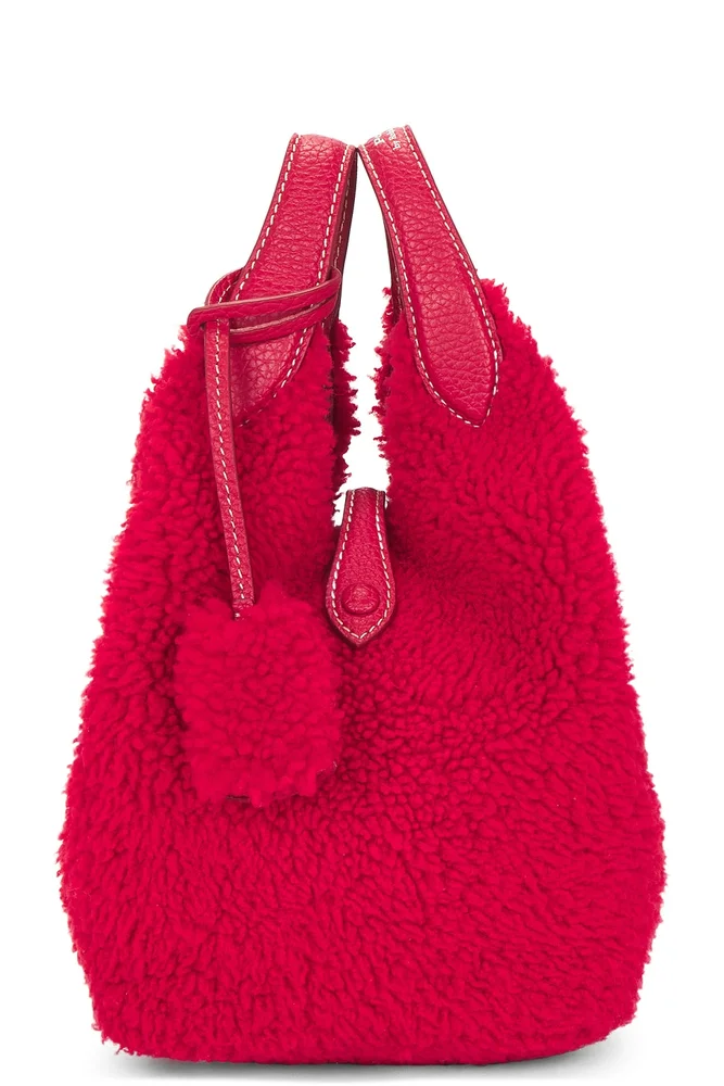Shearling & Pebble Leather Crossbody Tote Small