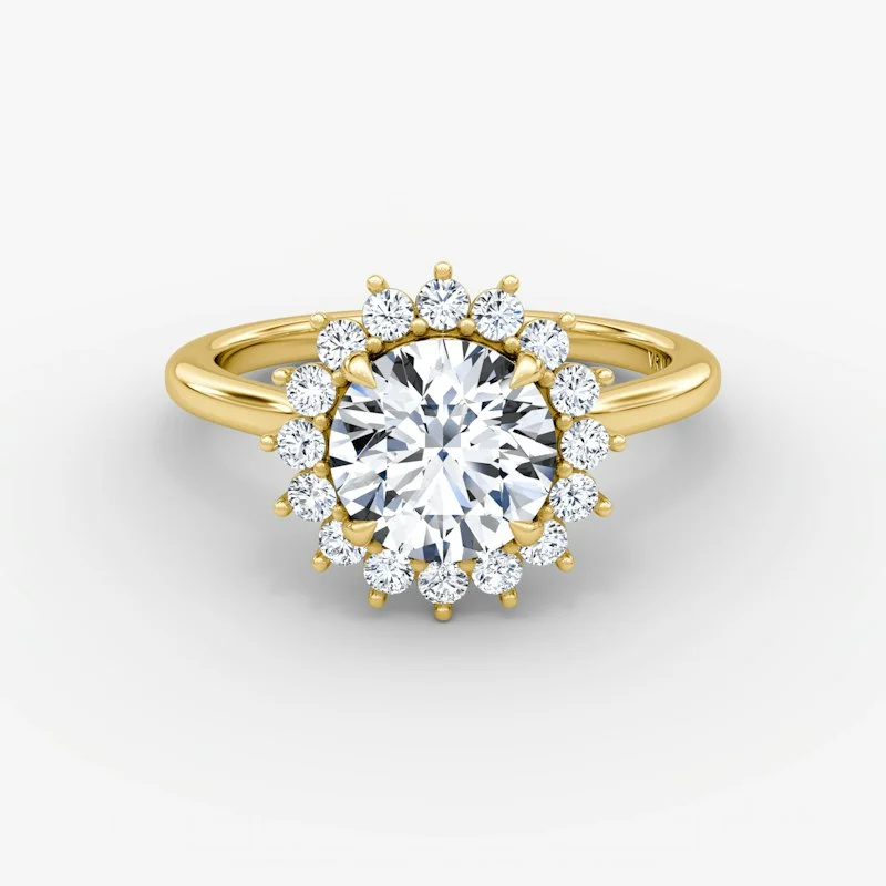 Floral Cathedral Engagement Ring, Round Brilliant 1.5ct, Yellow Gold