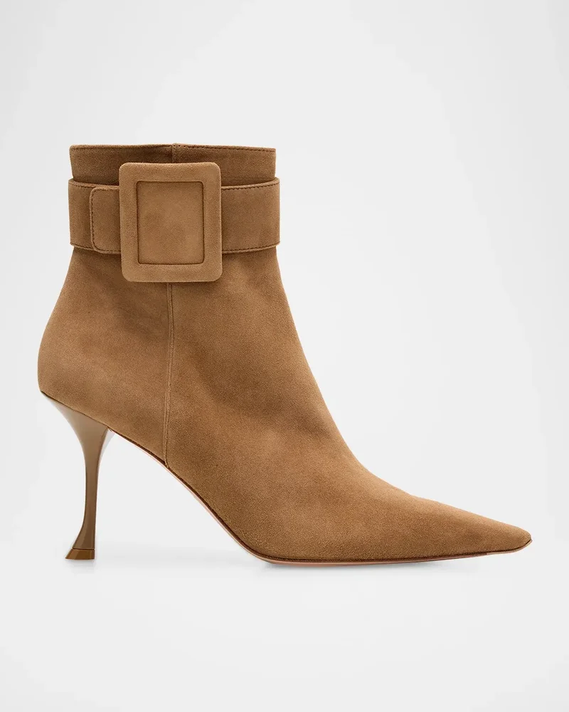 Viv Ville 85MM Buckle-Detail Suede Ankle Boots