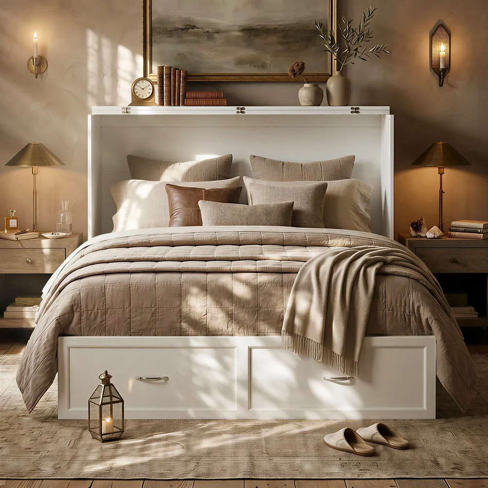 Full Size Murphy Bed with Storage Drawer and Built-In USB Charging Station