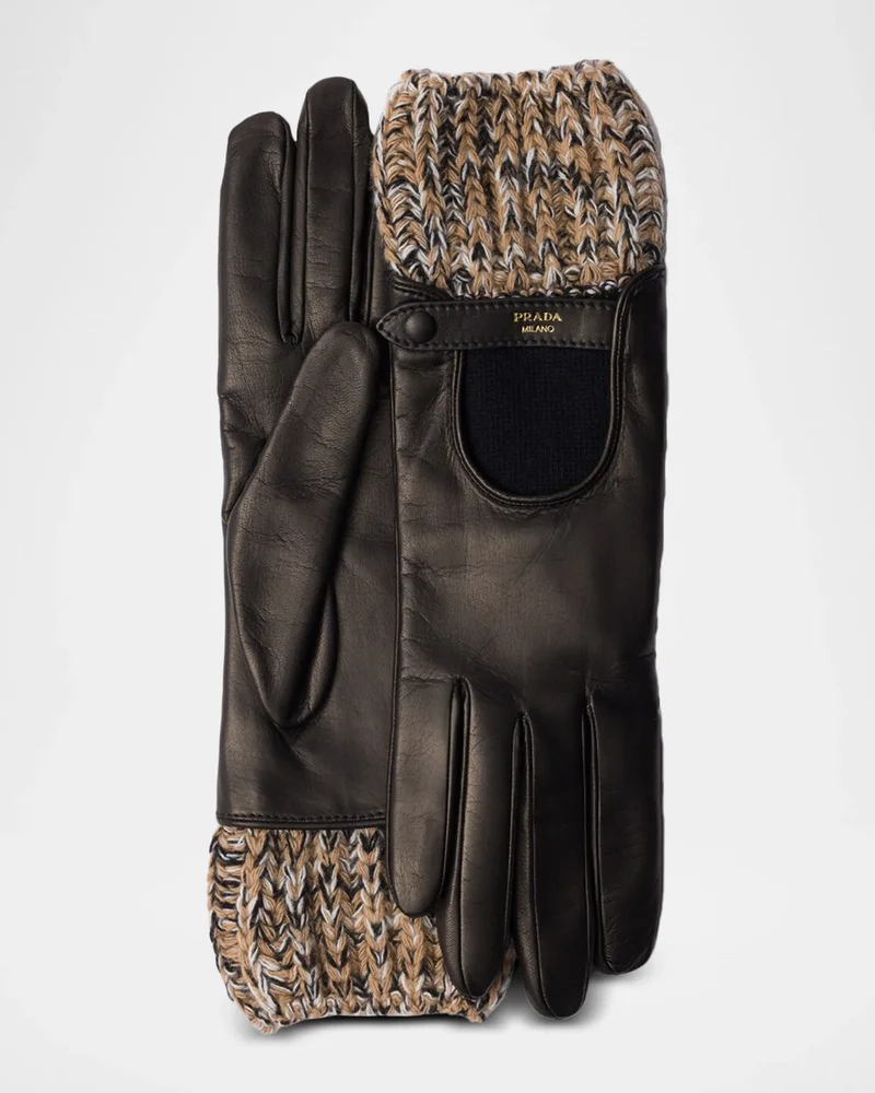 Nappa Leather And Melange Knit Gloves