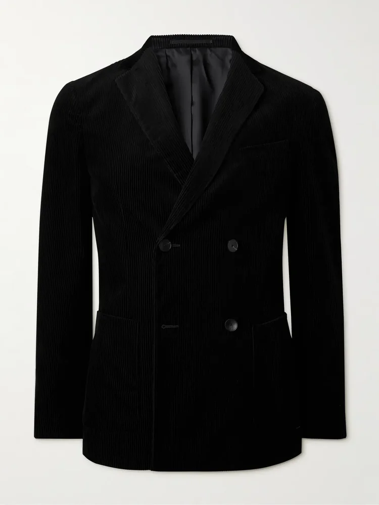 Double Breasted Cotton and Cashmere-Blend Corduroy Suit Jacket