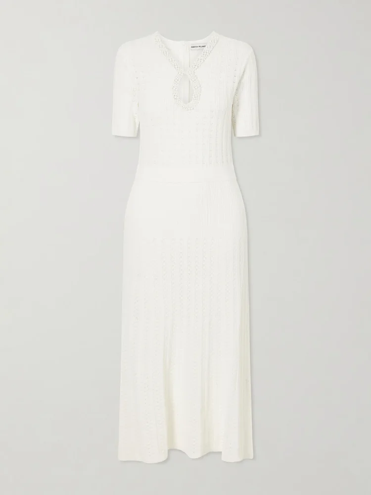 Embellished crochet-knit midi dress