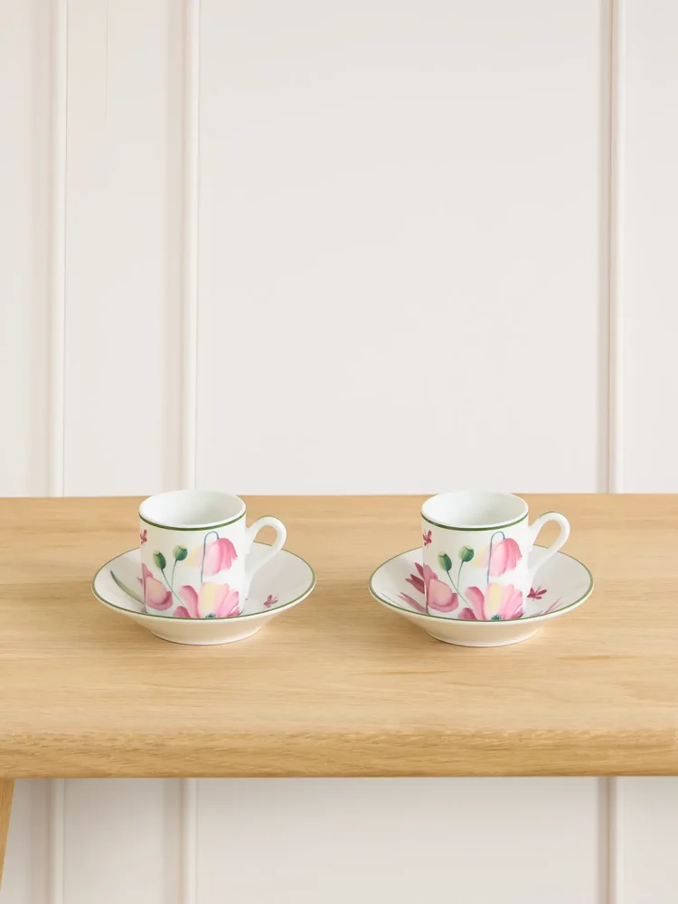 Floreanza set of two porcelain coffee cups with saucers