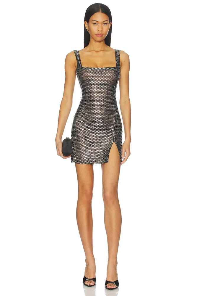 Rhinestone Mesh Mini Dress