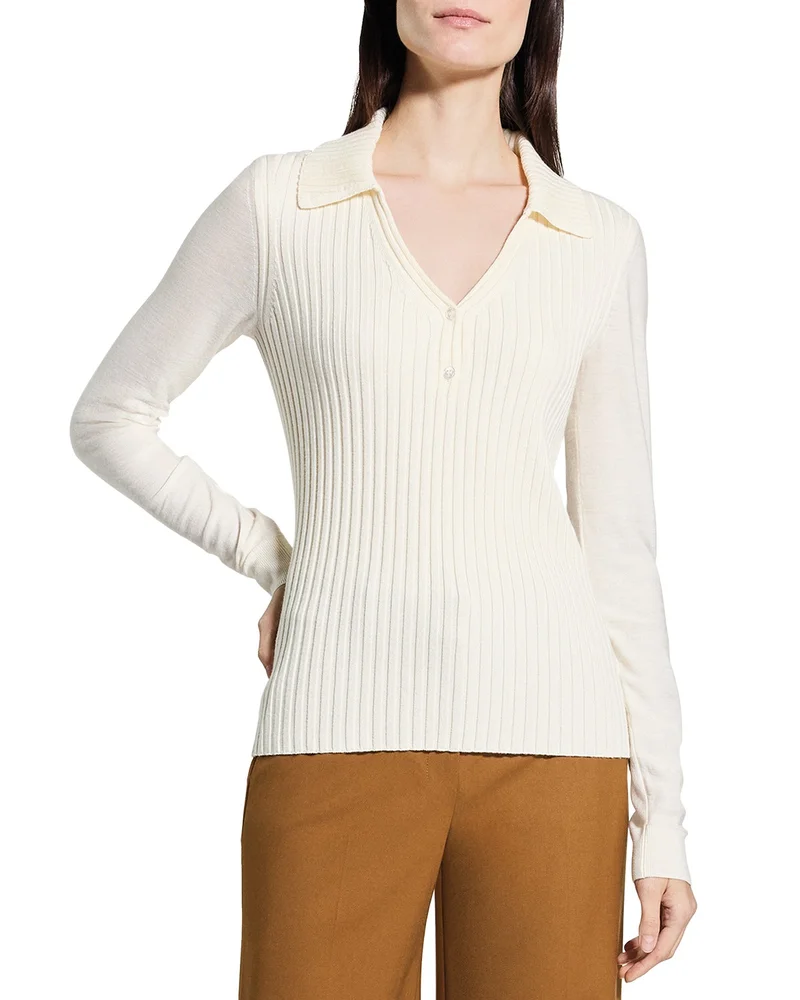 Merino Wool Ribbed Collar Sweater