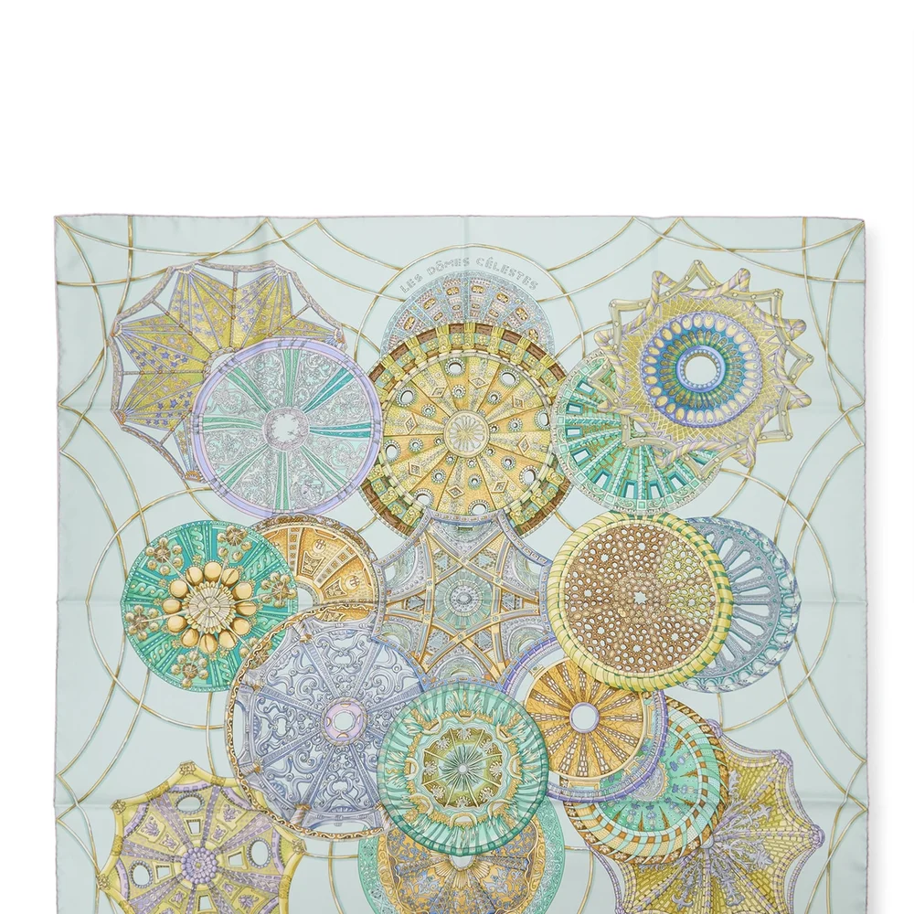 Blue & Multicolor 'Les Dômes Célestes' Silk Scarf 90