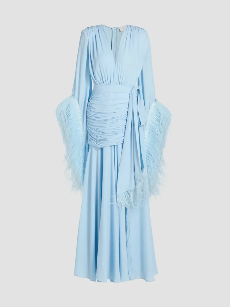 Geisha Feather-Cuff Maxi Dress