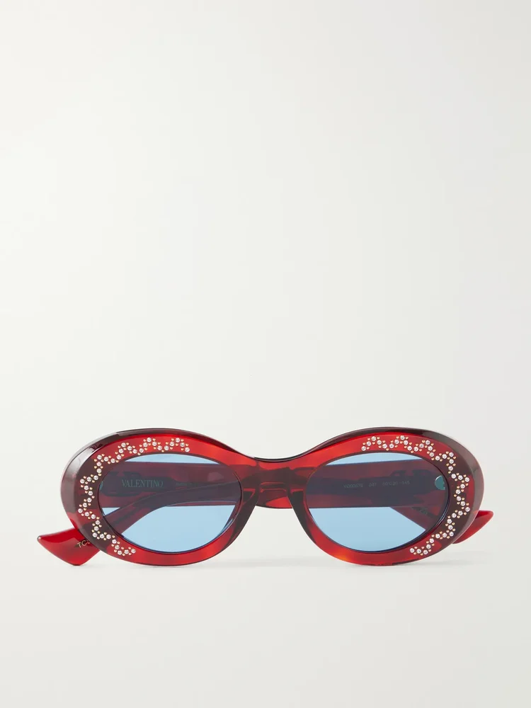 Crystal-embellished round-frame recycled acetate sunglasses
