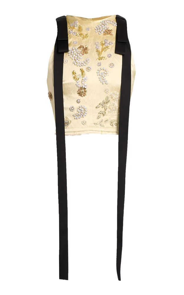Embroidered Satin Cropped Top