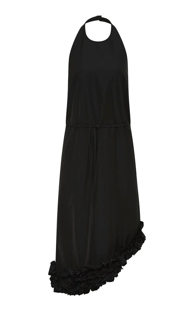 Technical Cotton-Blend Ruffle Halter Midi Dress