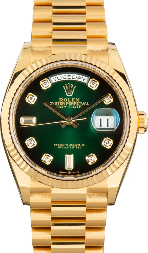 Pre-Owned Day-Date 36 Ref 128238 Green Ombre Diamond Dial