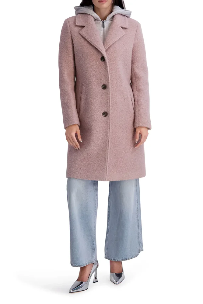 Textured Coat with Hoodie Bib