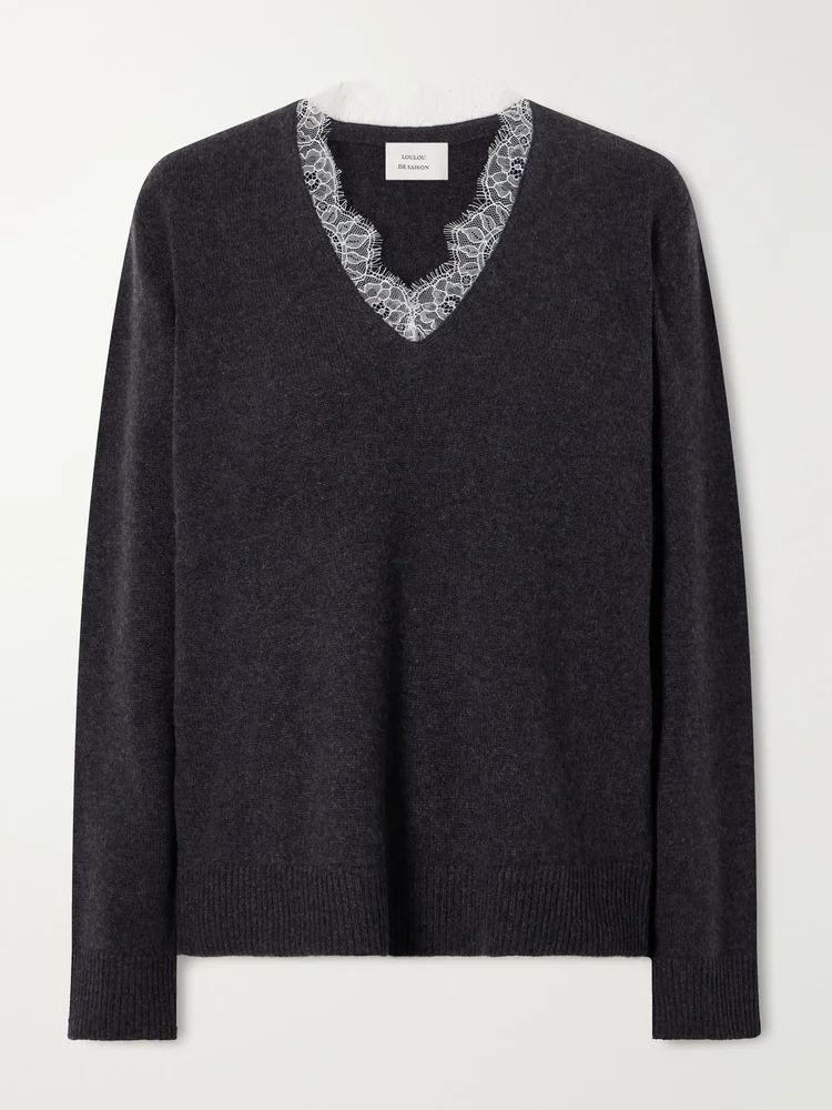 Leyla lace-trimmed cashmere sweater