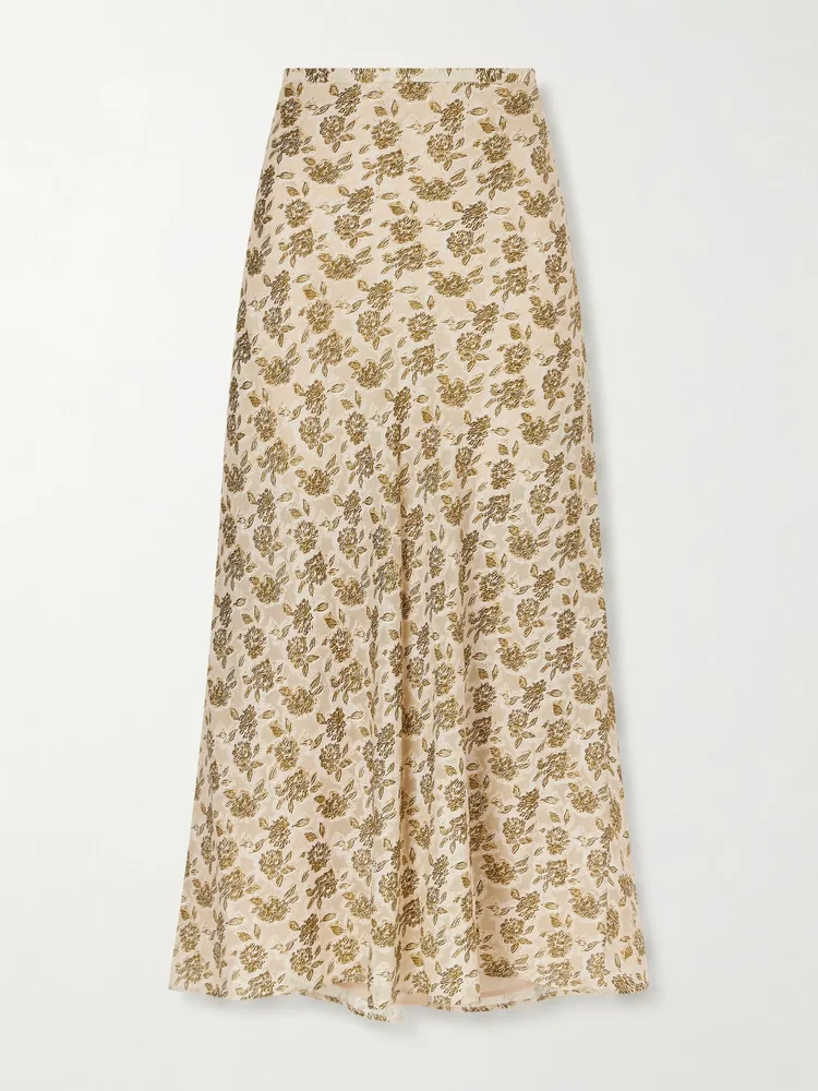 Simona fil coupé silk-jacquard midi skirt