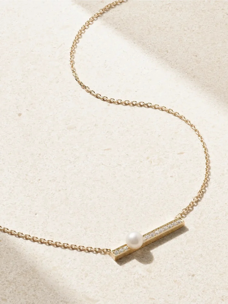 14-karat gold, diamond and pearl necklace