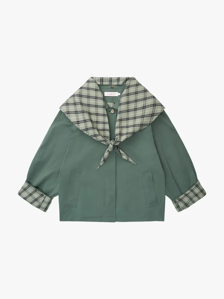 Olson Cropped Trench - Moss Plaid