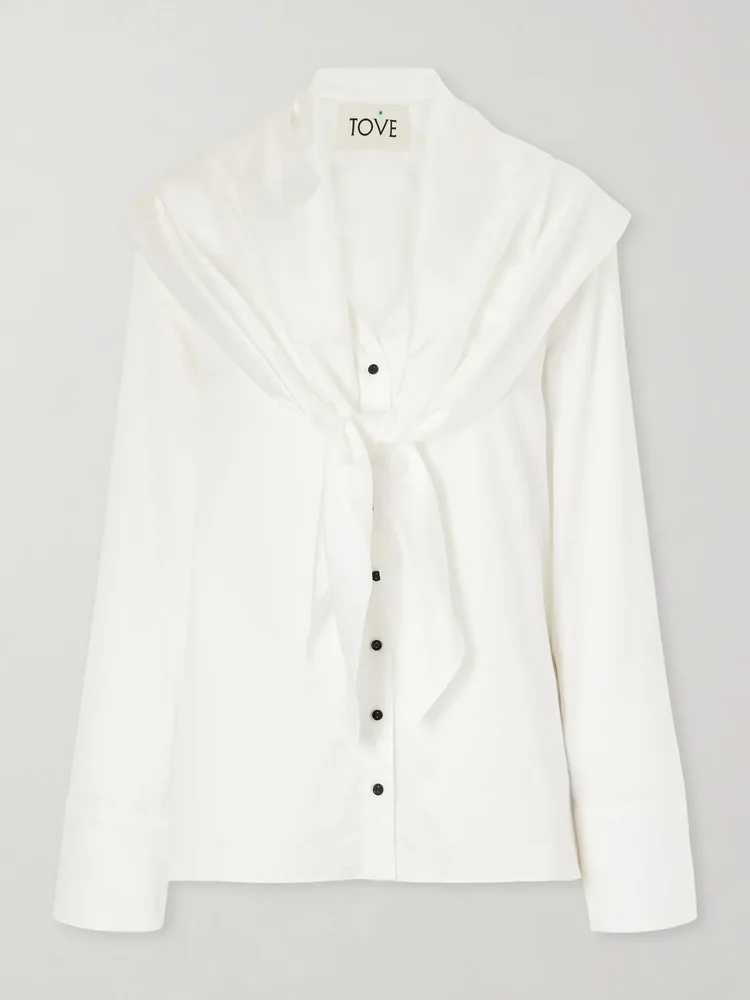 Nia scarf-detailed cotton-poplin shirt