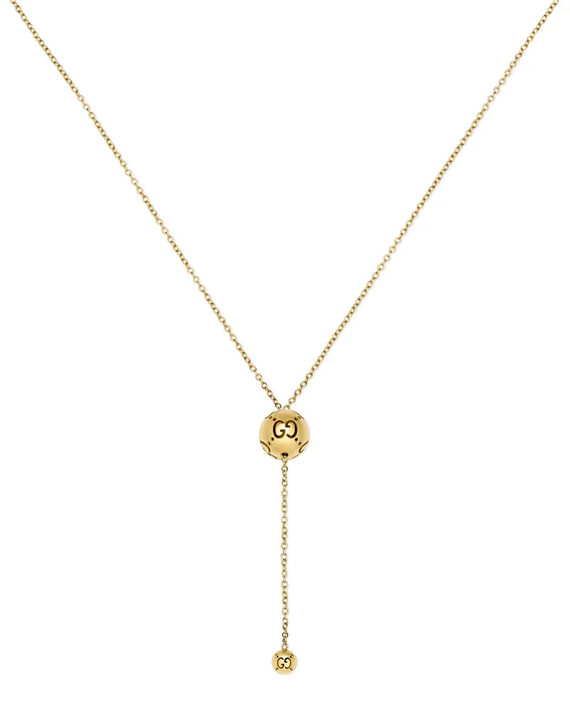 18K Yellow Gold Icon Logo Bead Lariat Necklace, 19.7"