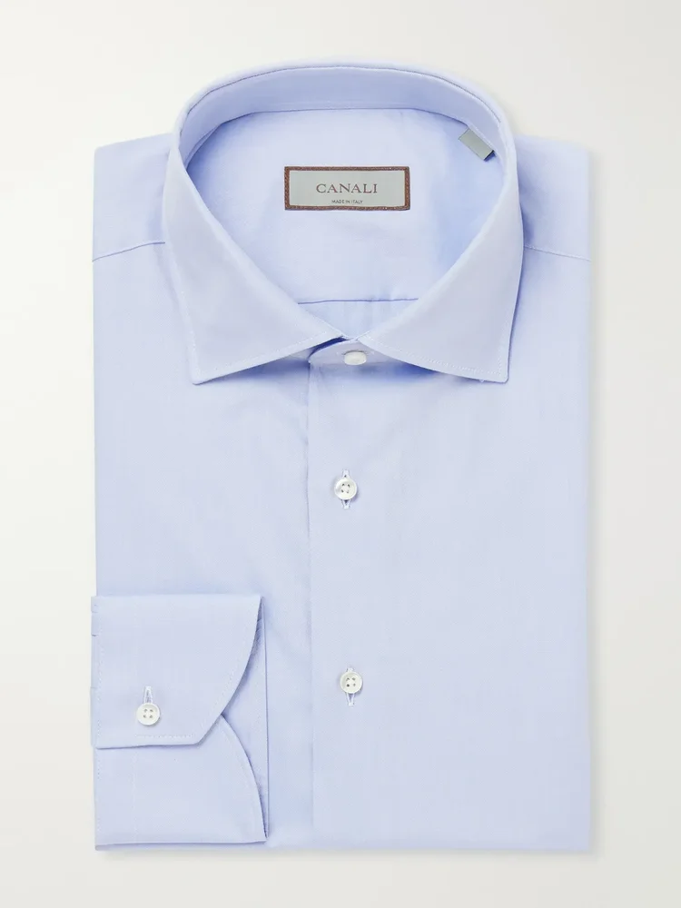 Impeccabile Cutaway-Collar Cotton-Poplin Shirt
